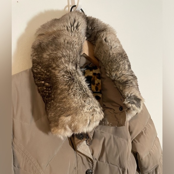 Laundry by Shelli Segal Women's Puffer Jacket Real Fur Collar Taupe Size Medium - Picture 3 of 16